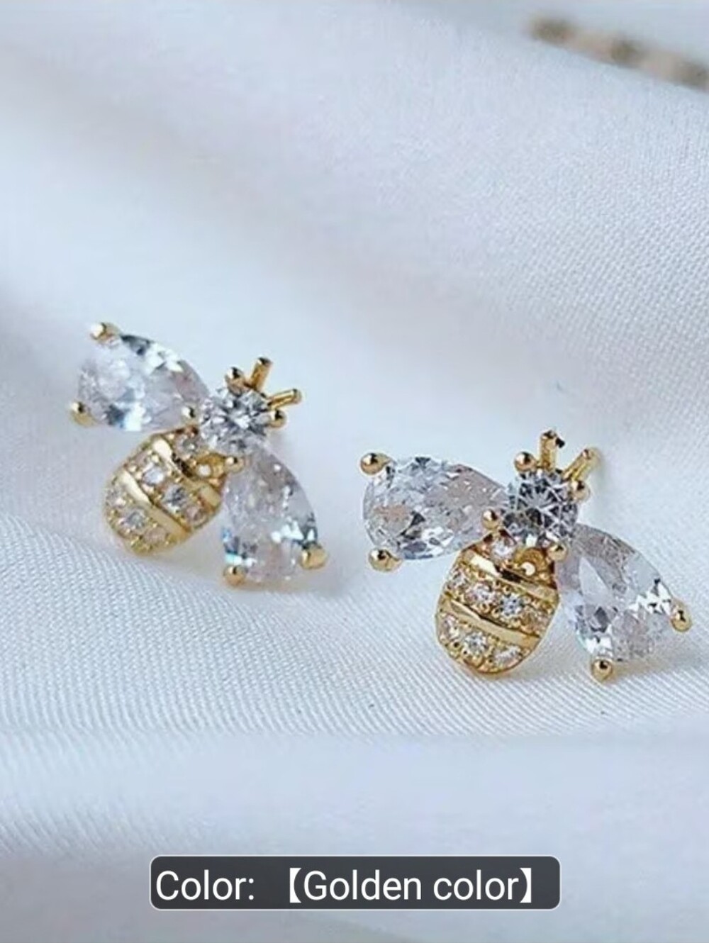 Gold-Tone Crystal Bee Stud Earrings - Clear